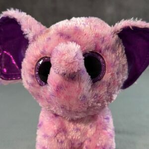 Ty Beanie Boos Eva Pink Elephant Purple Spotted Plush Glitter Eyes 6 inch